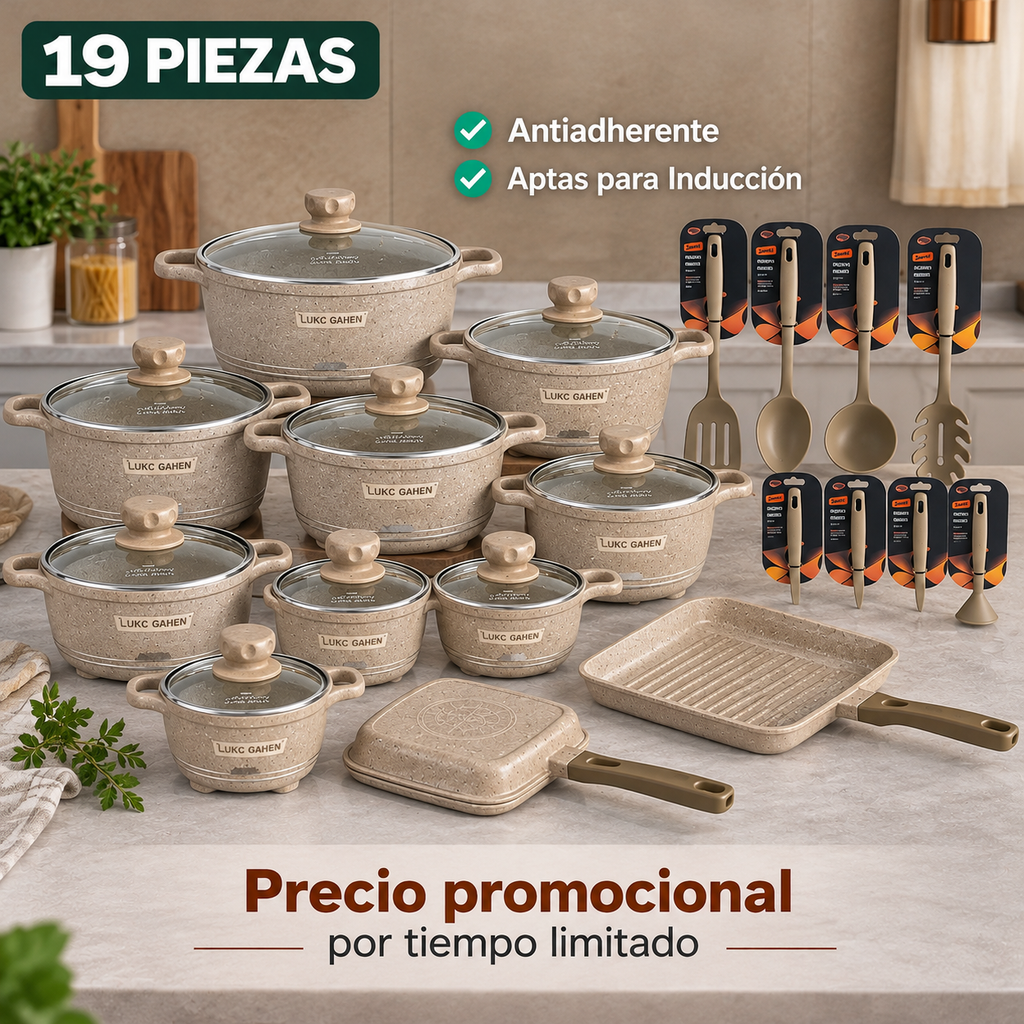 Batería Profesional 19 Piezas de Cerámica Antiadherentes
