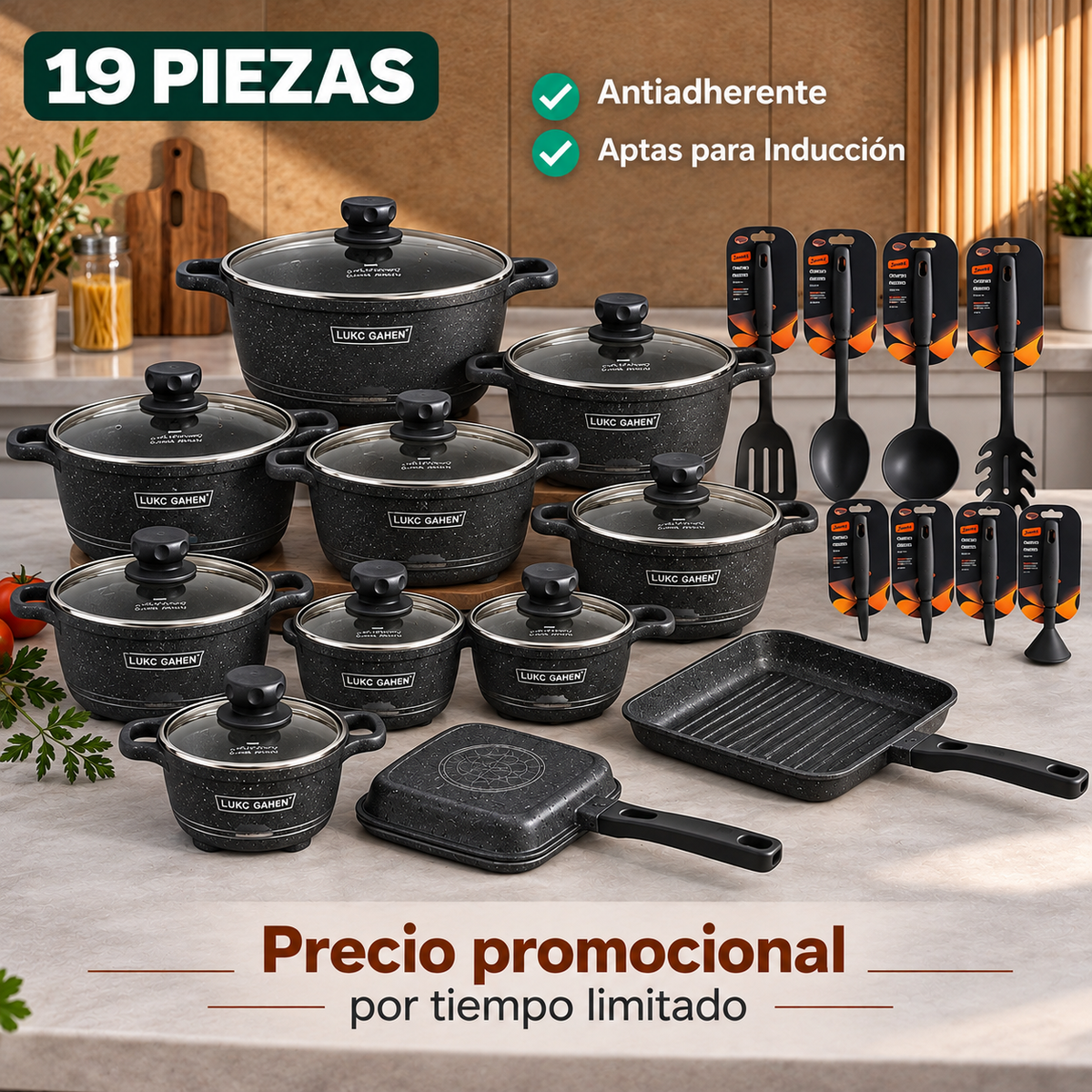 Batería Profesional 19 Piezas de Cerámica Antiadherentes