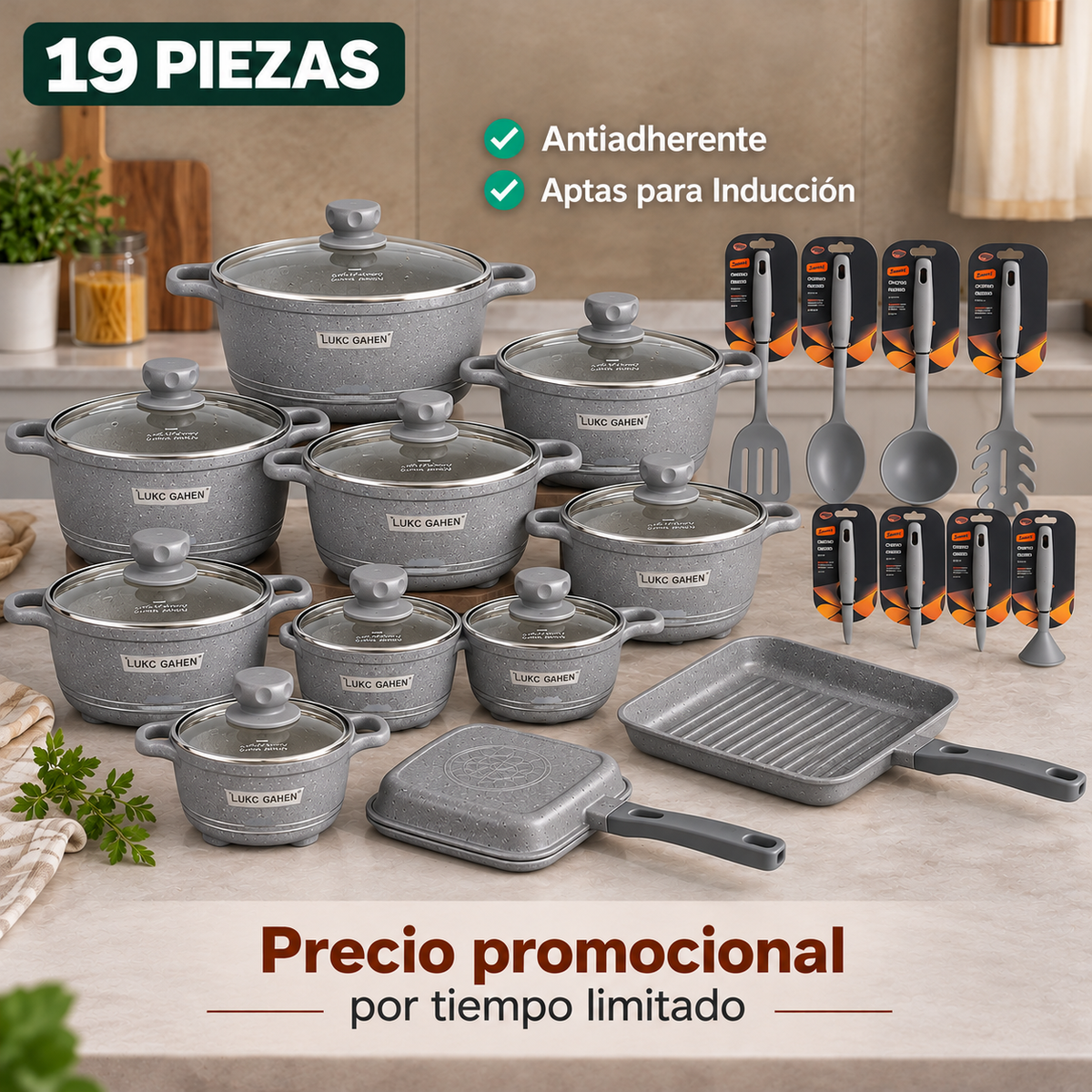 Batería Profesional 19 Piezas de Cerámica Antiadherentes